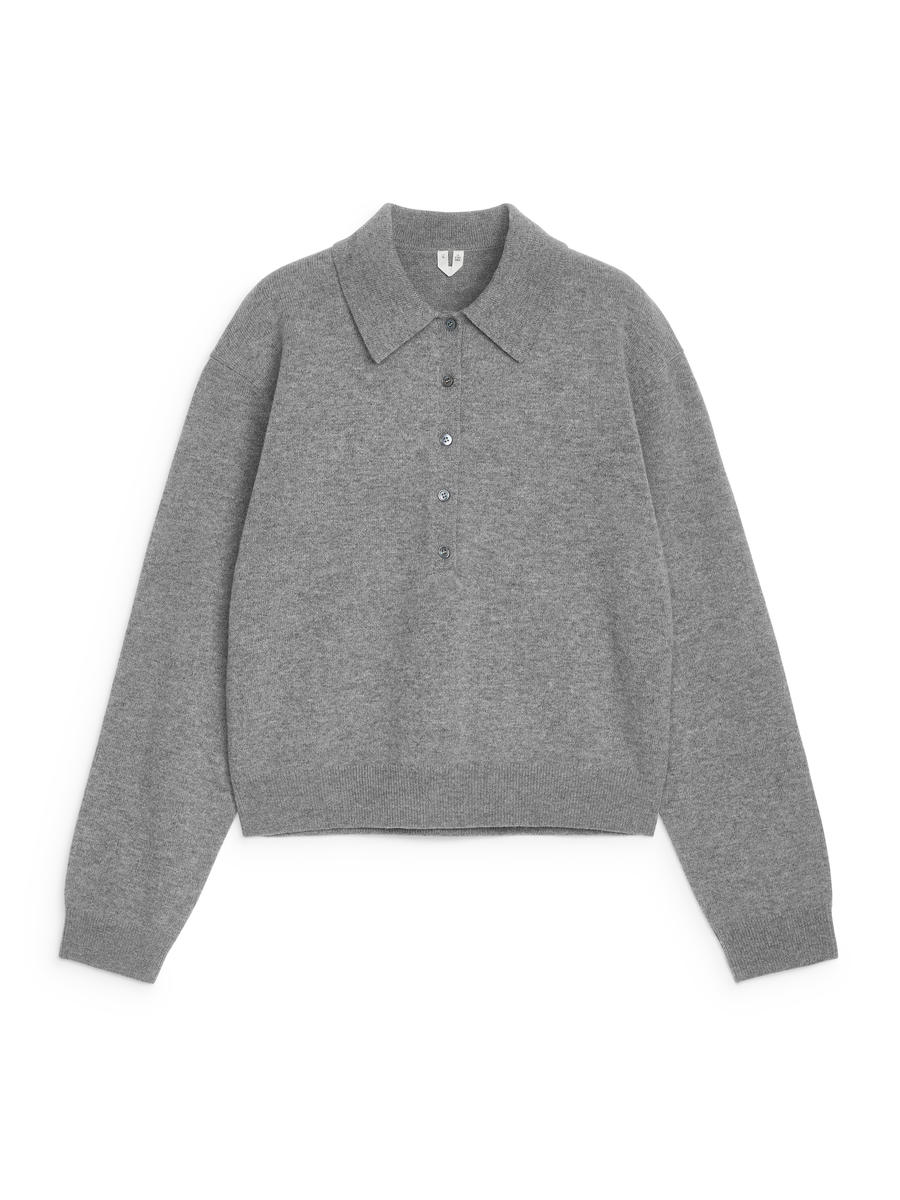 Polopullover aus Wolle-Grau-12352