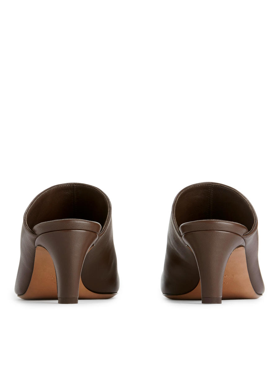 Heeled Leather Mules-#4A312C-8180