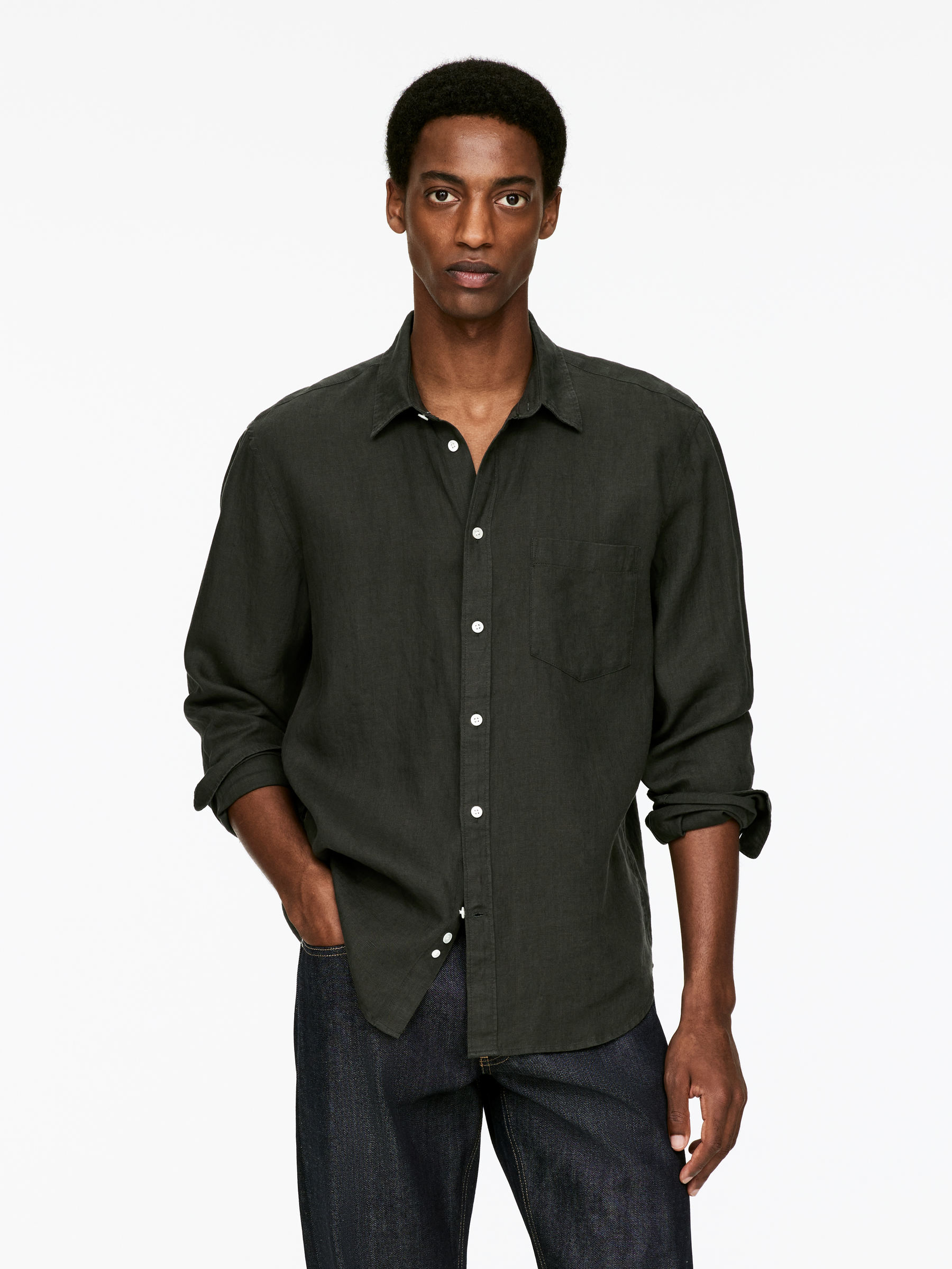 Regular-Fit Linen Shirt-#30302A-509