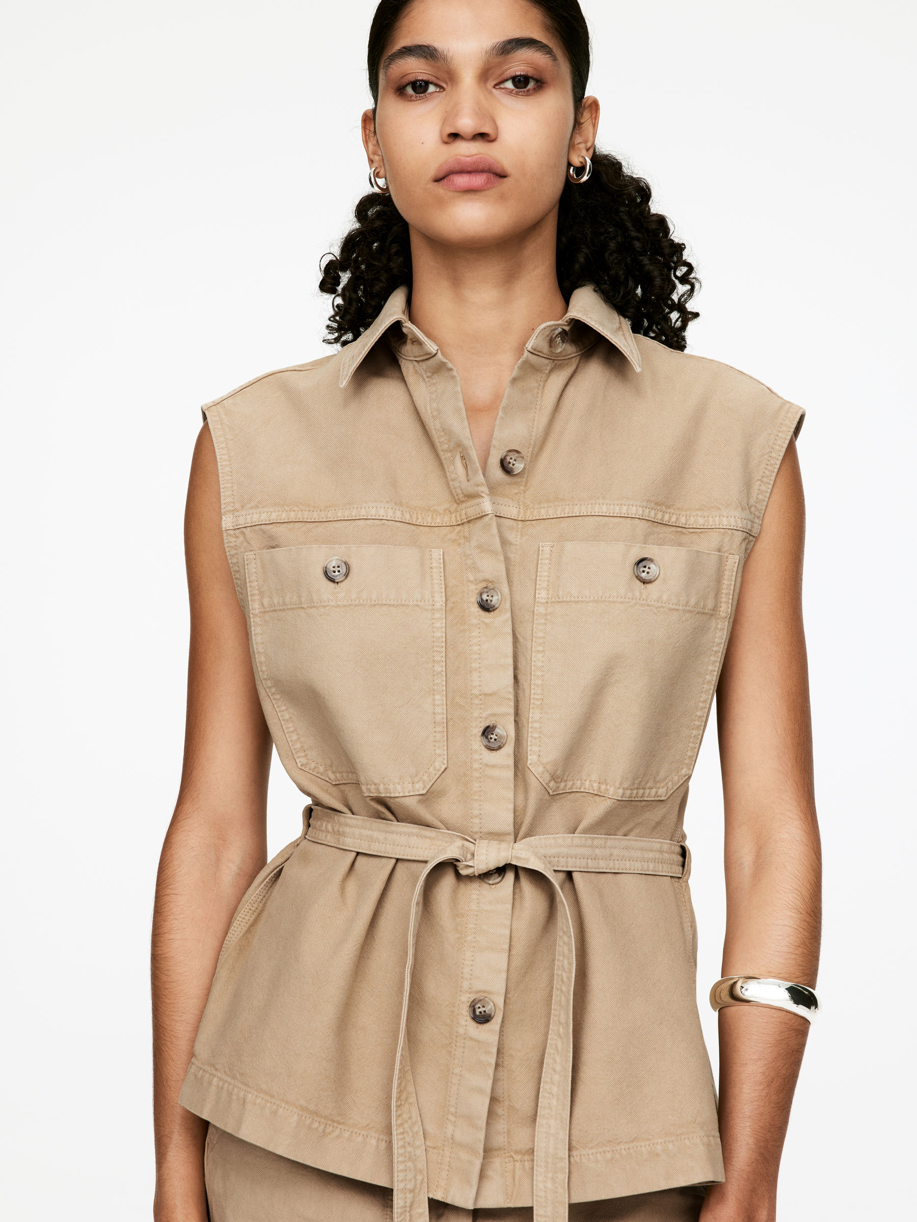 Utility Cotton Vest - Beige - Regular fit - Women - StillMedia/Lookbook - 6