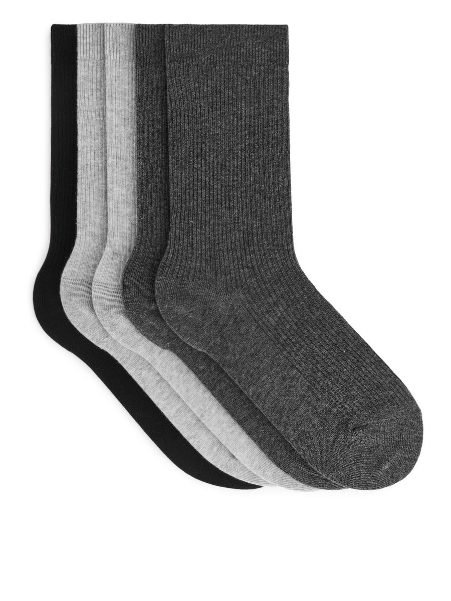 Gerippte Baumwollsocken im 5er-Pack-#B2B1B5-6131