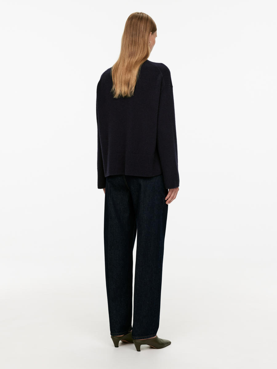 Relaxed Cashmere-Wool Jumper - Dark Blue - Loose fit - Women - 1197416009