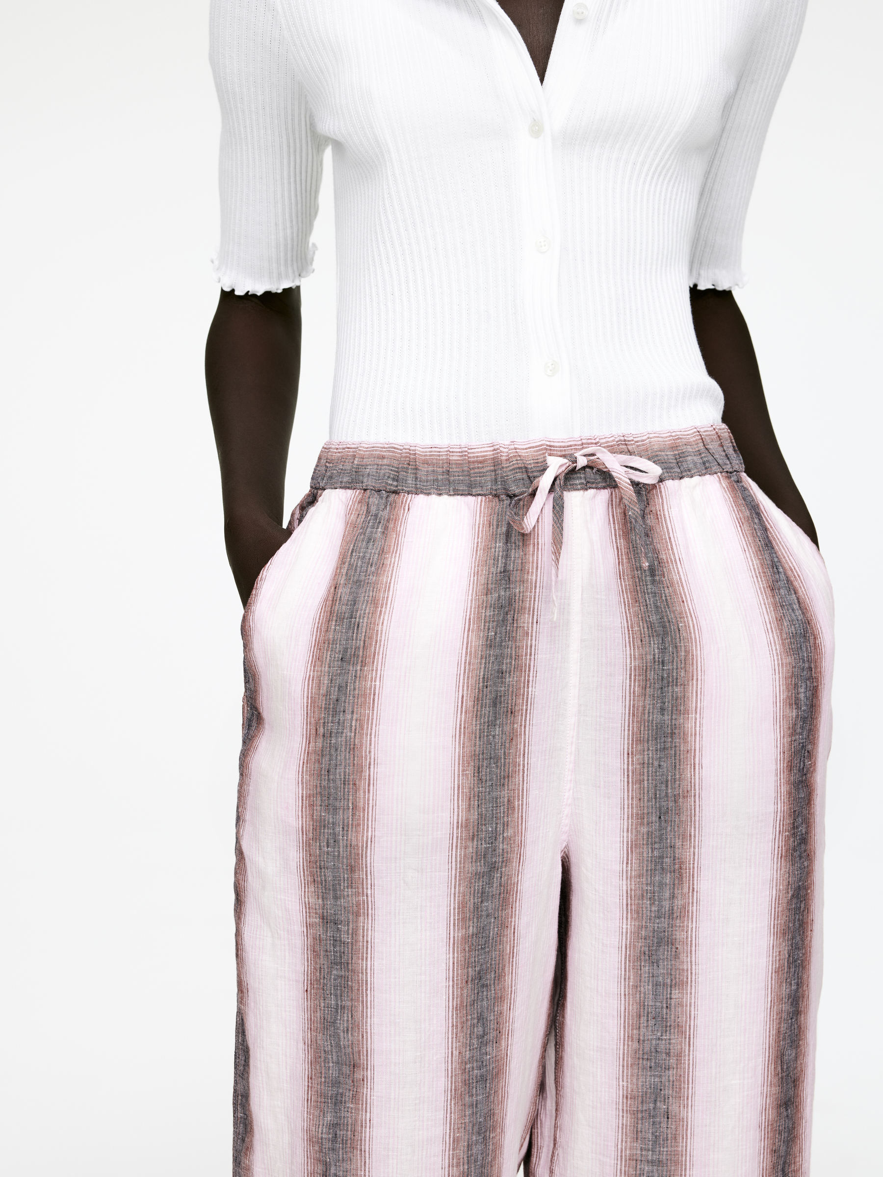 Linen Drawstring Trousers - Pink/Striped - Loose fit - Women - StillMedia/Lookbook - 8