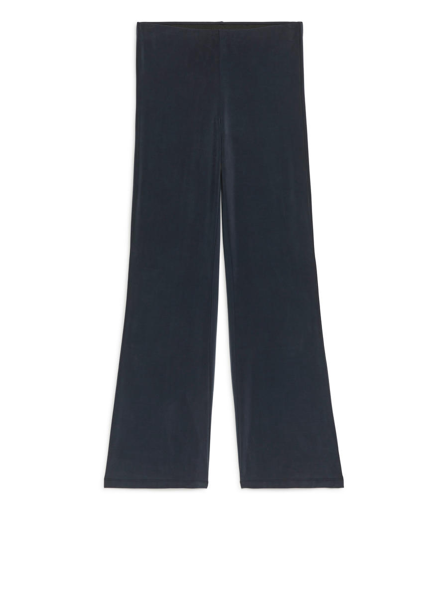 Flared Cupro Trousers - Dark Blue - Slim fit - Women - 1230456001