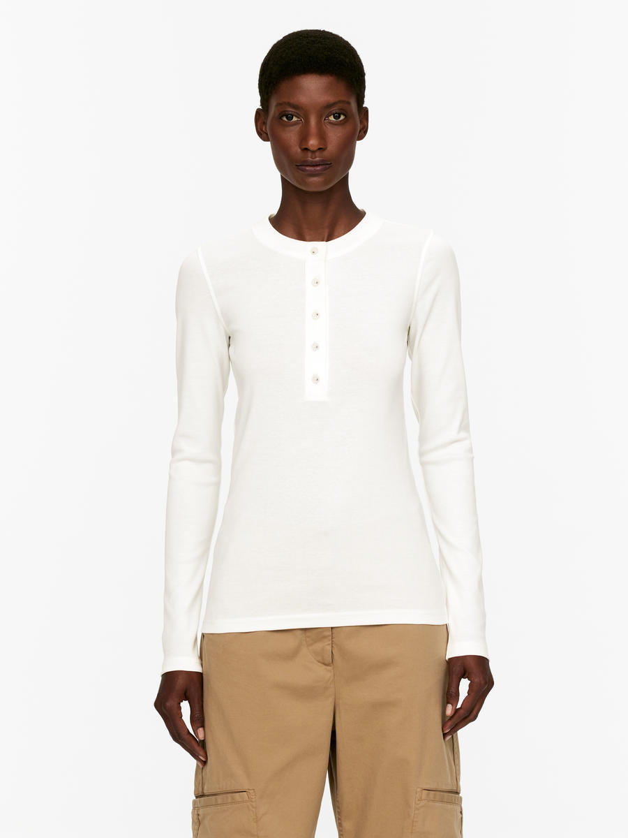 Chemise Henley en coton - Blanc - Slim fit - Femme - 1250749001