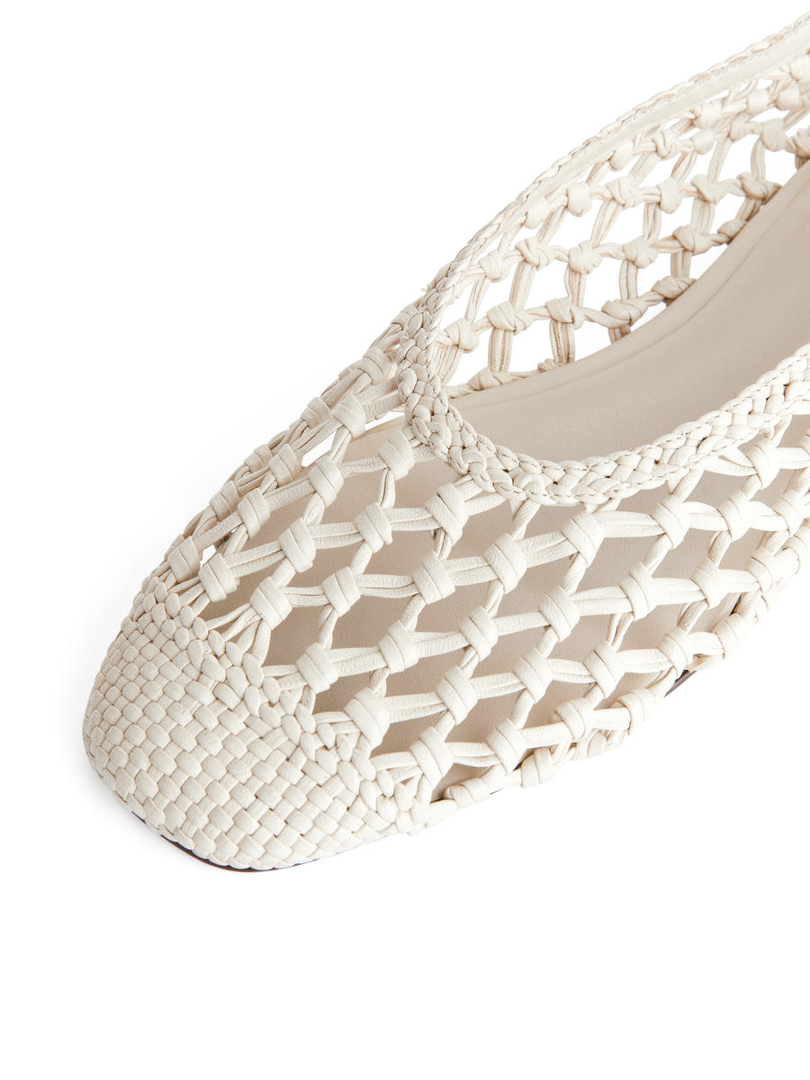 Ballerines tressées en cuir - Blanc - Femme - 1220127001