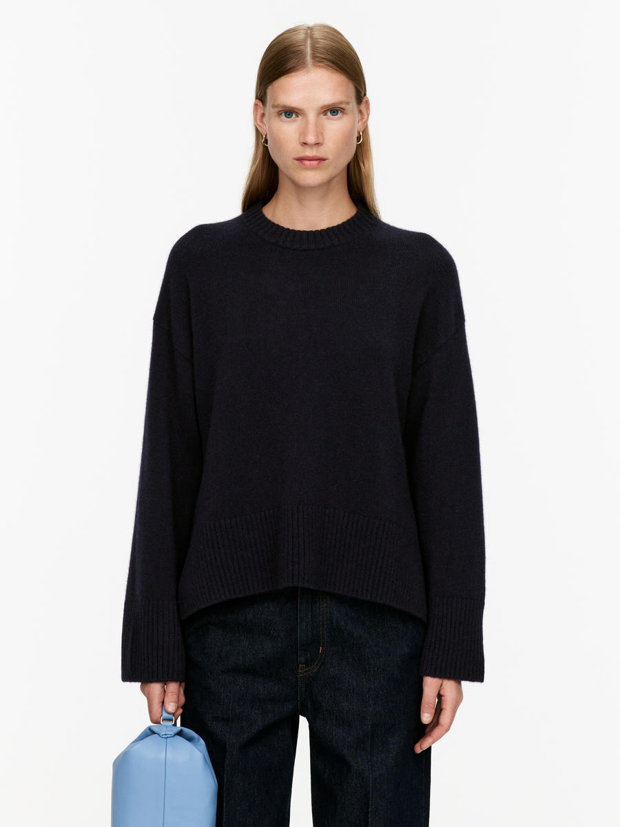 Relaxed Cashmere-Wool Jumper - Dark Blue - Loose fit - Women - 1197416009