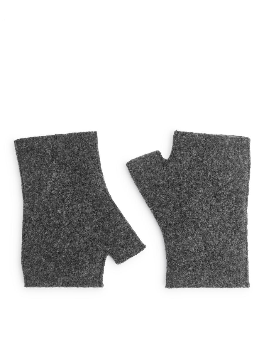 Fingerless Wool Gloves-#494A4F-12231