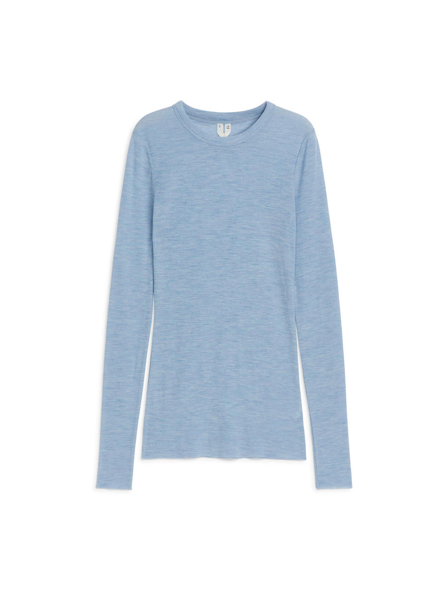 Long-Sleeved Merino Top-Blue-12716