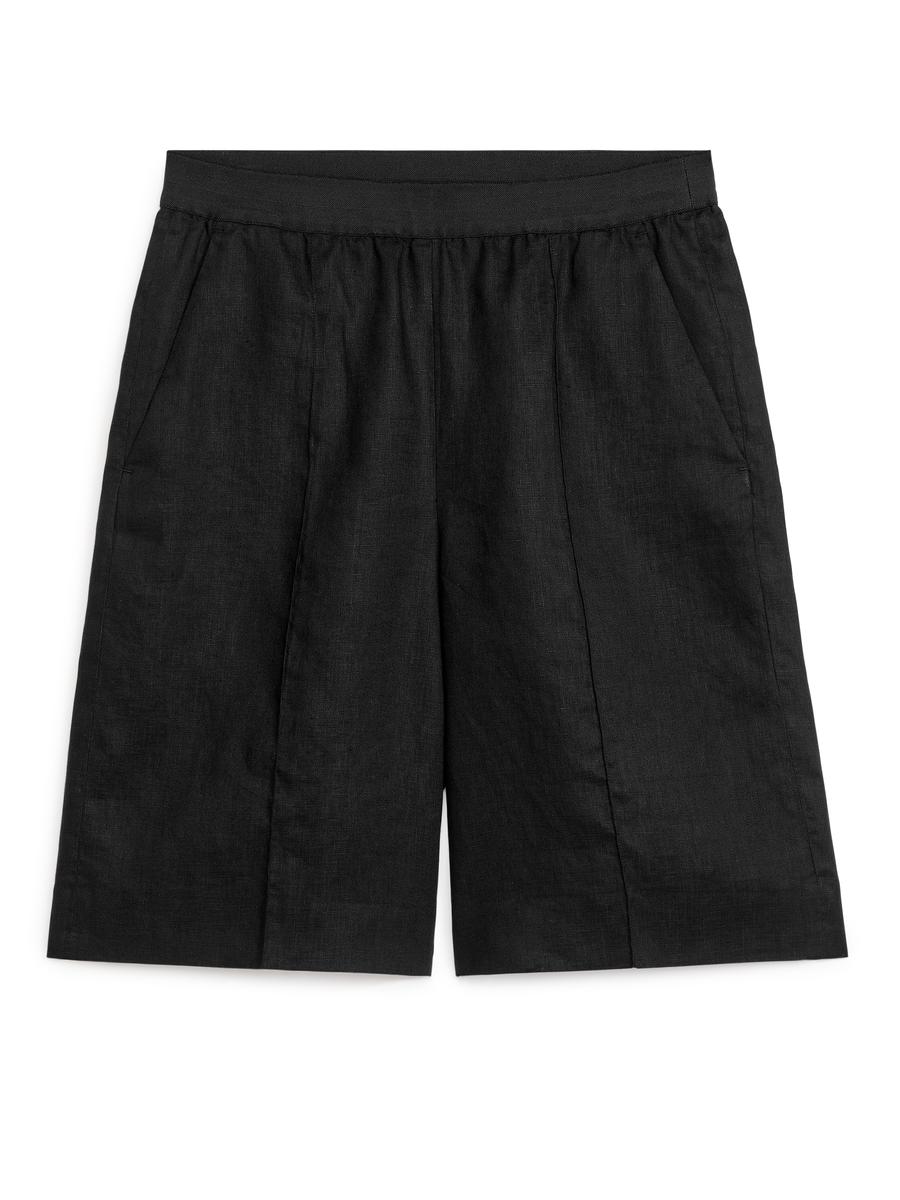 Knee-Length Linen Shorts-#272628-1099