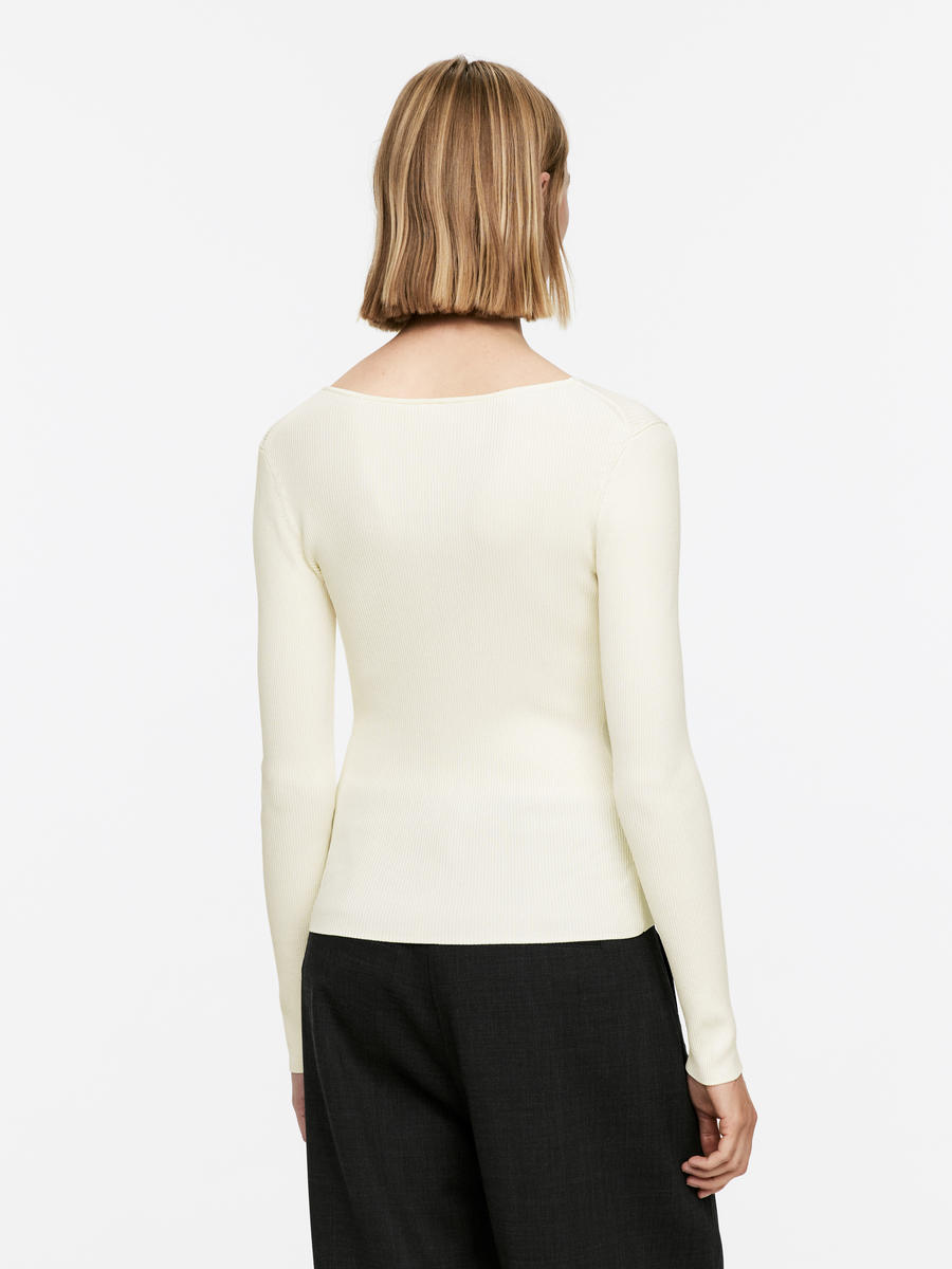 Haut côtelé avec nœud - Blanc - Slim fit - Femme - 1256674001