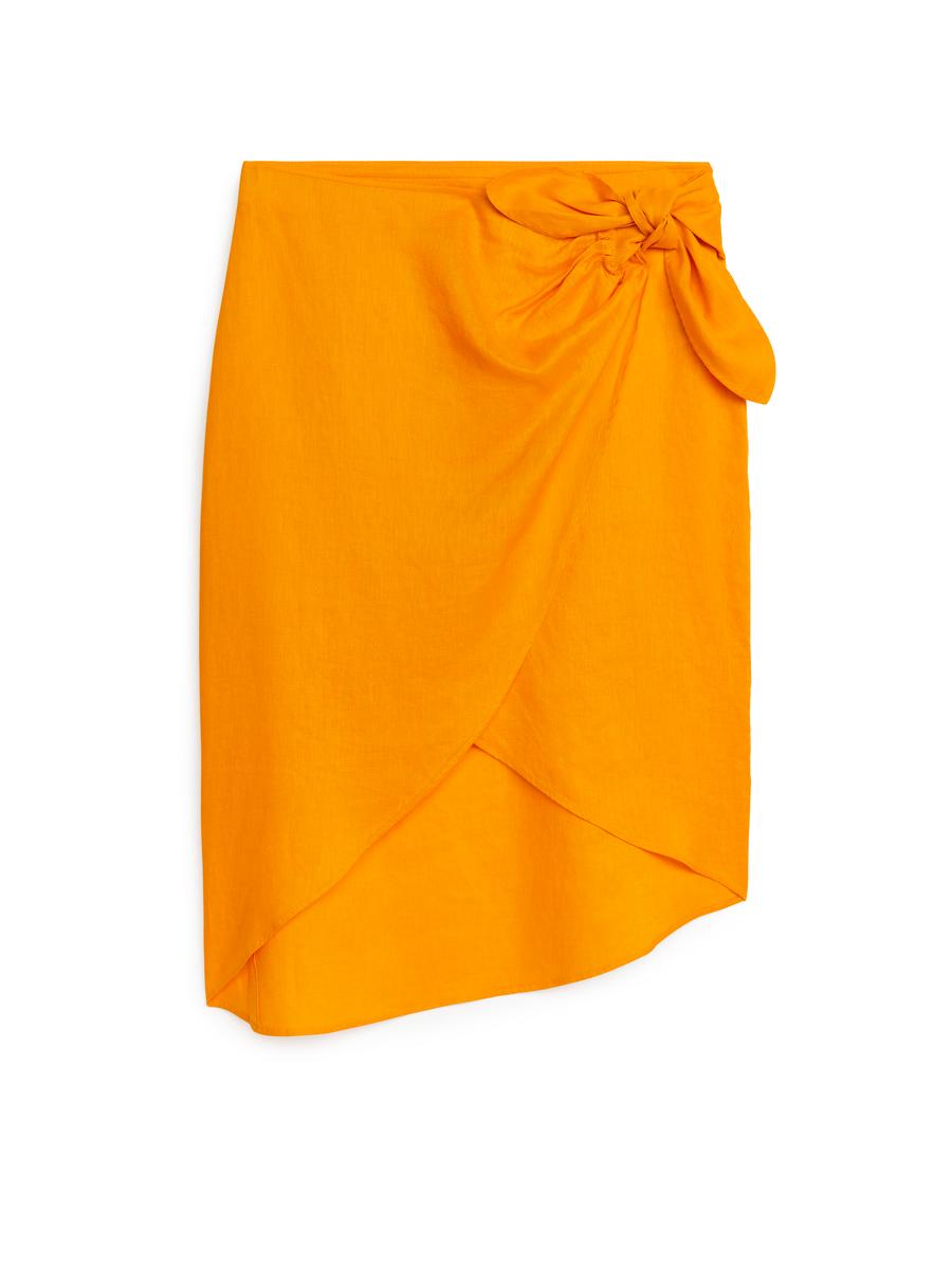 Wrap Linen Skirt - Yellow - Women - 1161435001