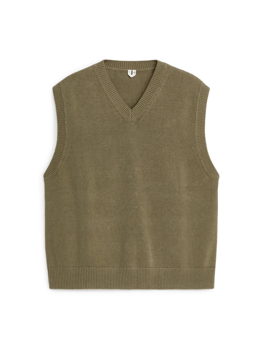 Strickpullunder aus Leinen und Baumwolle - Khaki - Relaxed Fit - Men - 1216406003