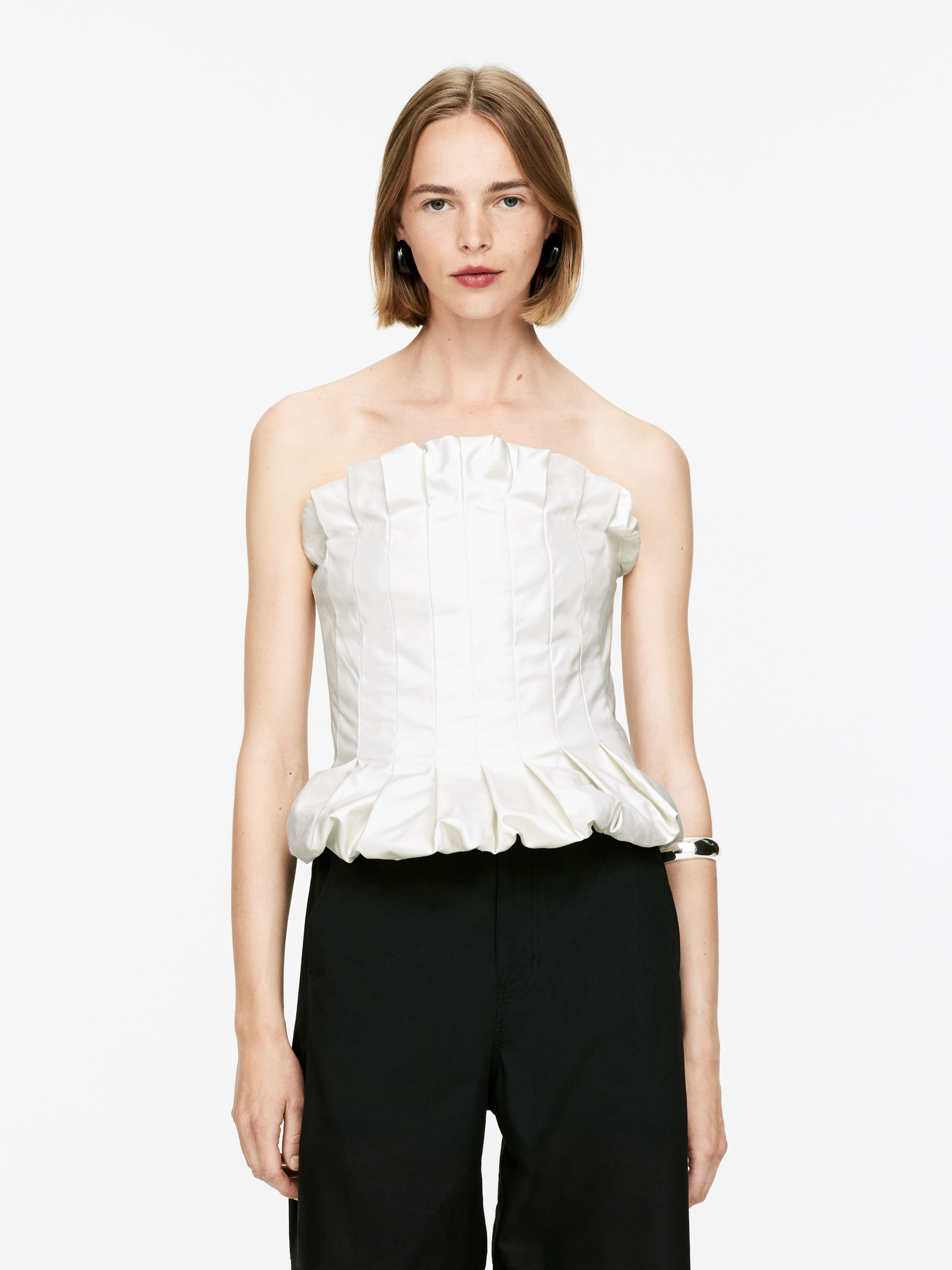 Pleated Bustier-#F4F3E9-15672