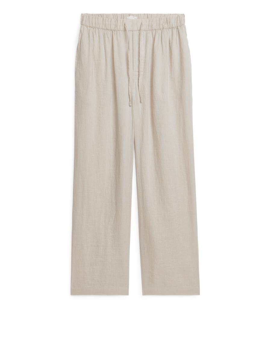 Linen Drawstring Trousers-#DADACD-9749