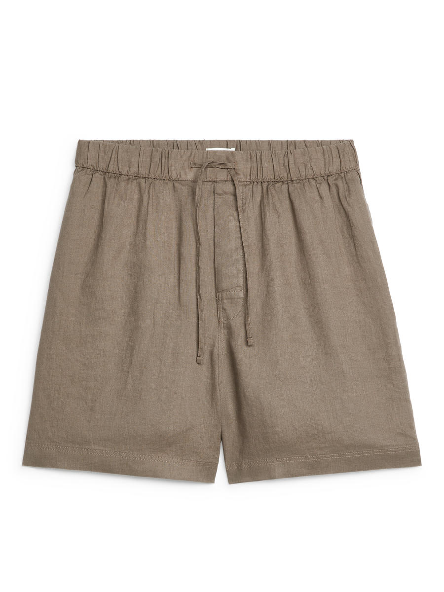 Linen Shorts-#877F75-9738