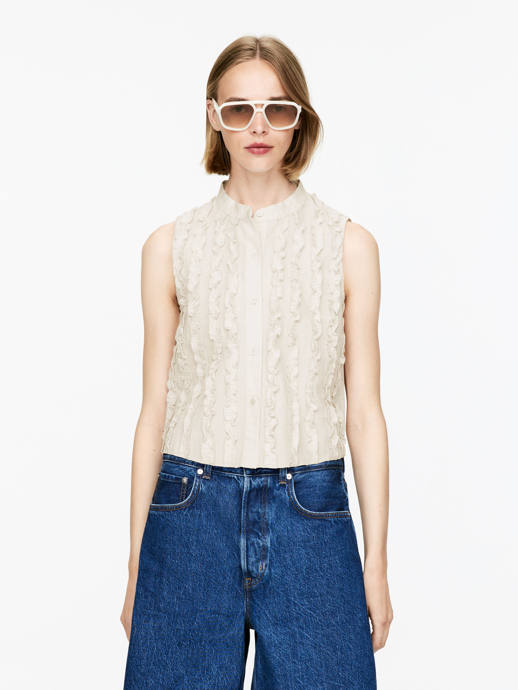 Frill Top-#F4F3E9-15604