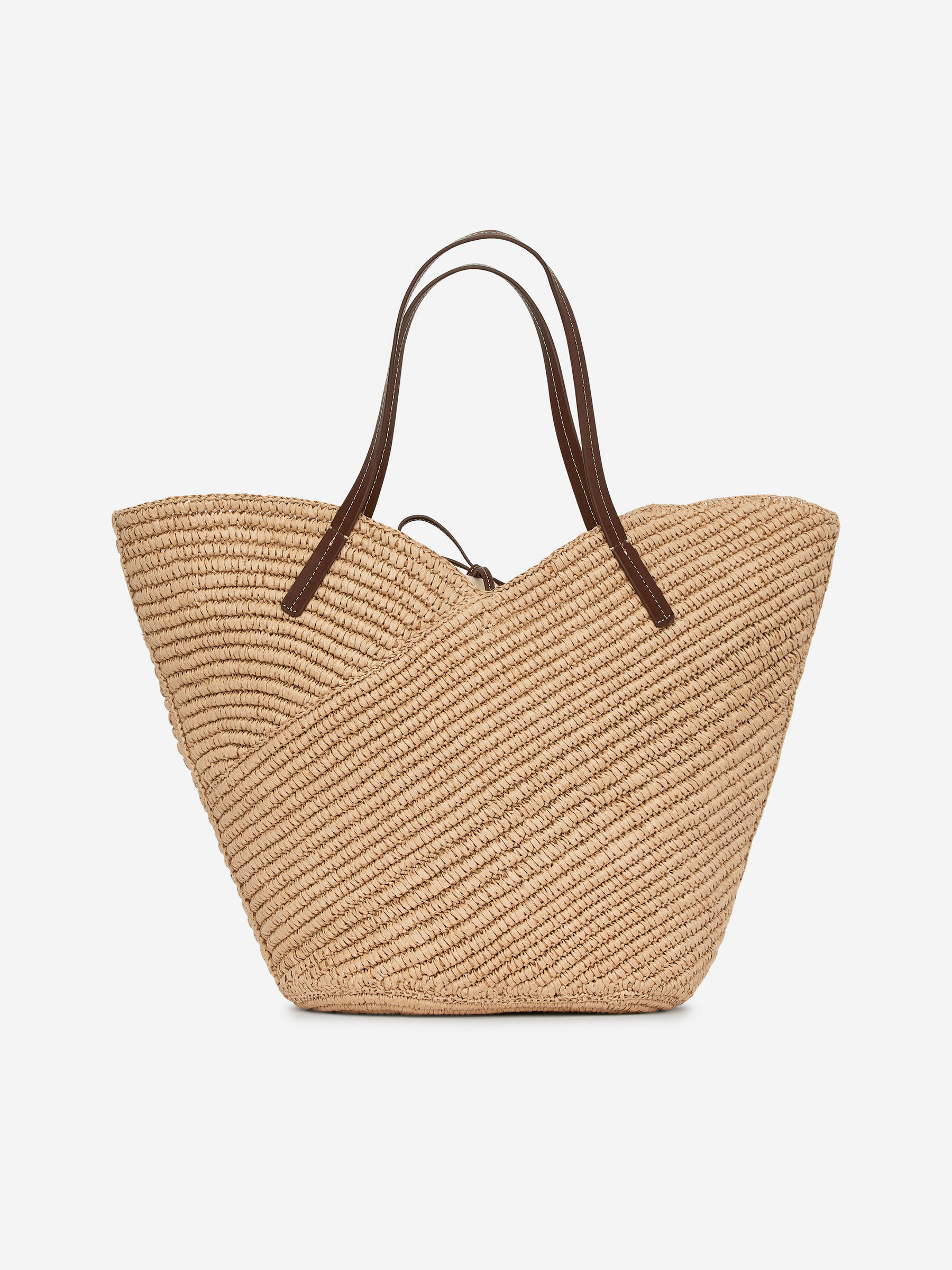 Leather-Detail Straw Tote-#C1AC93-15536