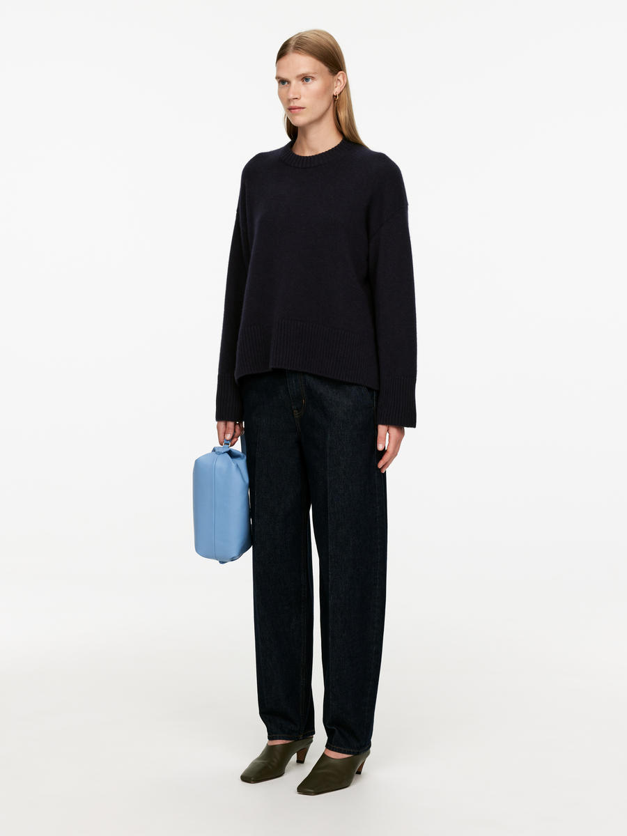 Relaxed Cashmere-Wool Jumper - Dark Blue - Loose fit - Women - 1197416009