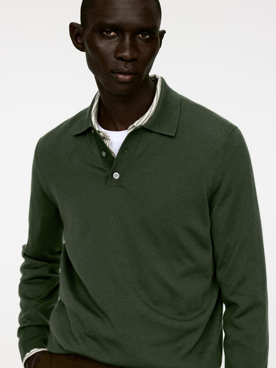 Merino Polo Jumper-#3A3931-9659