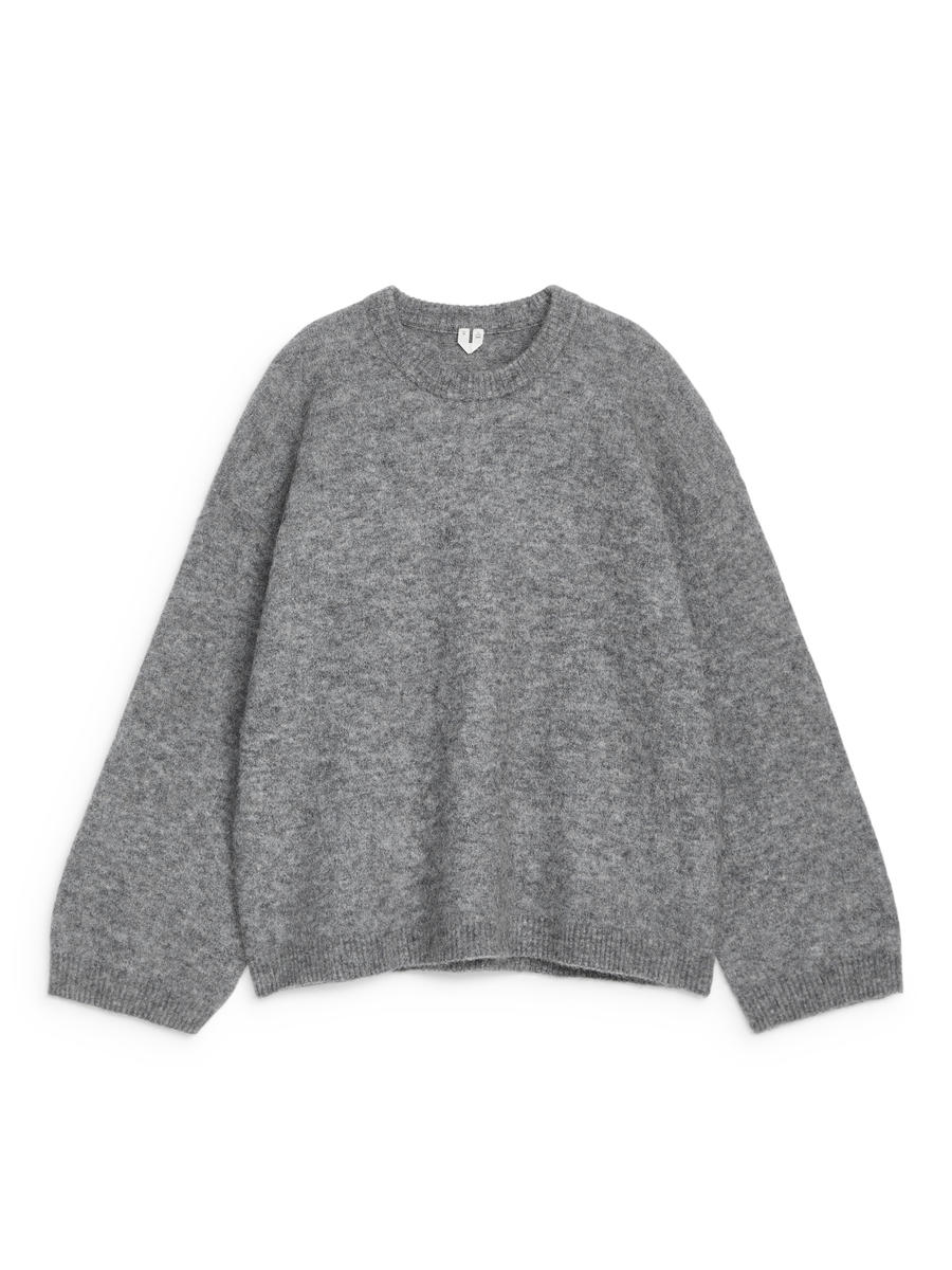 Alpaca-Wool Blend Jumper-#8D8E91-12848