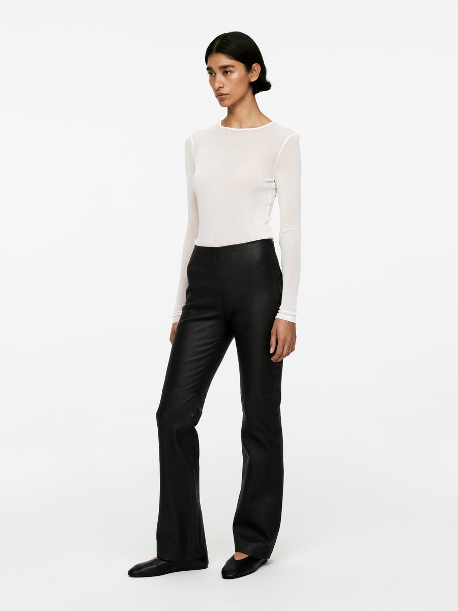 Flared Leather Trousers - Black - Slim fit - Women - 1204831001