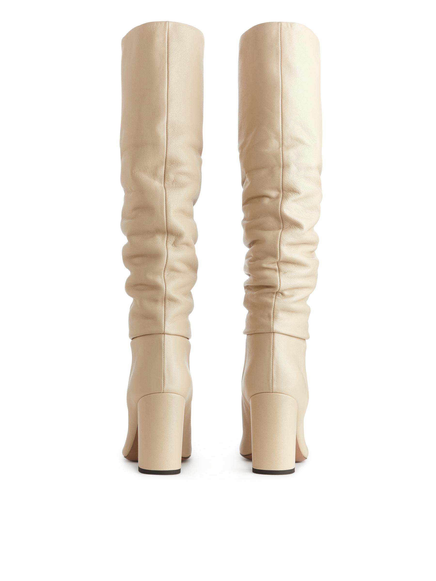 Slouchy Leather Boots - Light Beige - Women - StillMedia/DescriptiveStillLife - 1
