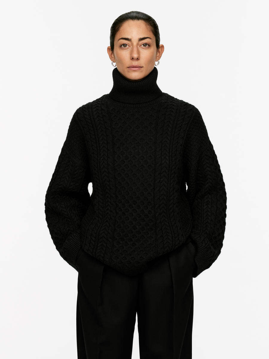 Cable-Knit Wool Jumper - Black - Relaxed fit - Women - 1106175001