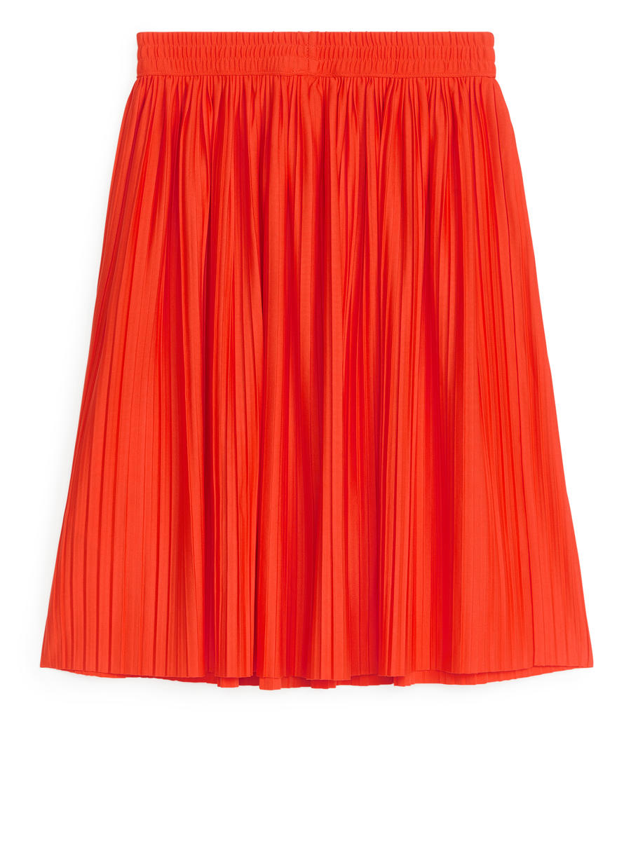 Pleated Midi Skirt-#BD433F-12635