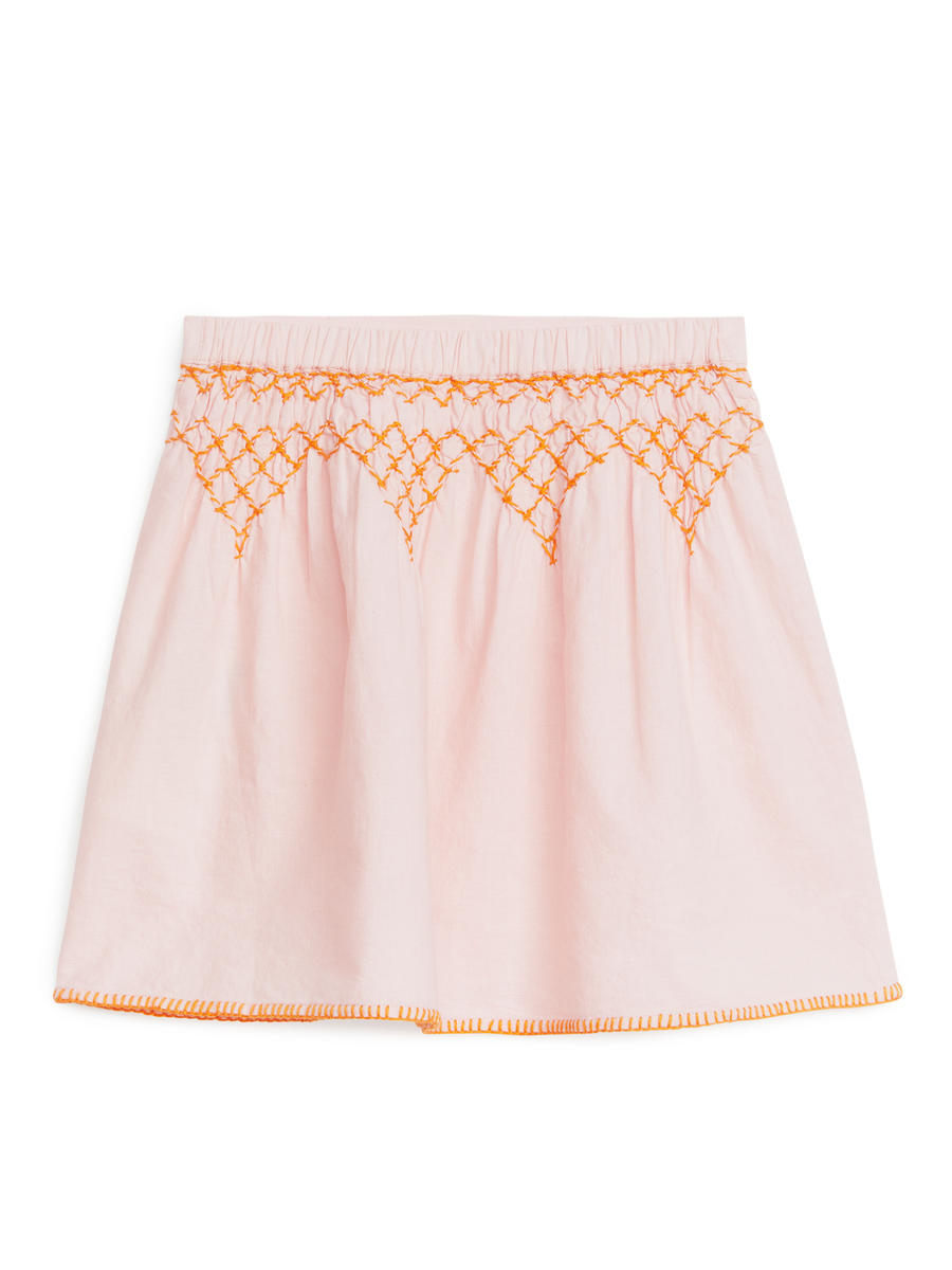 Embroidered Linen Skirt-#EDD0CB-6545