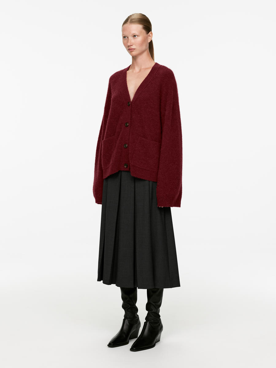 Wool-Alpaca Blend Cardigan - Dark Red - Relaxed fit - Women - 1234632001