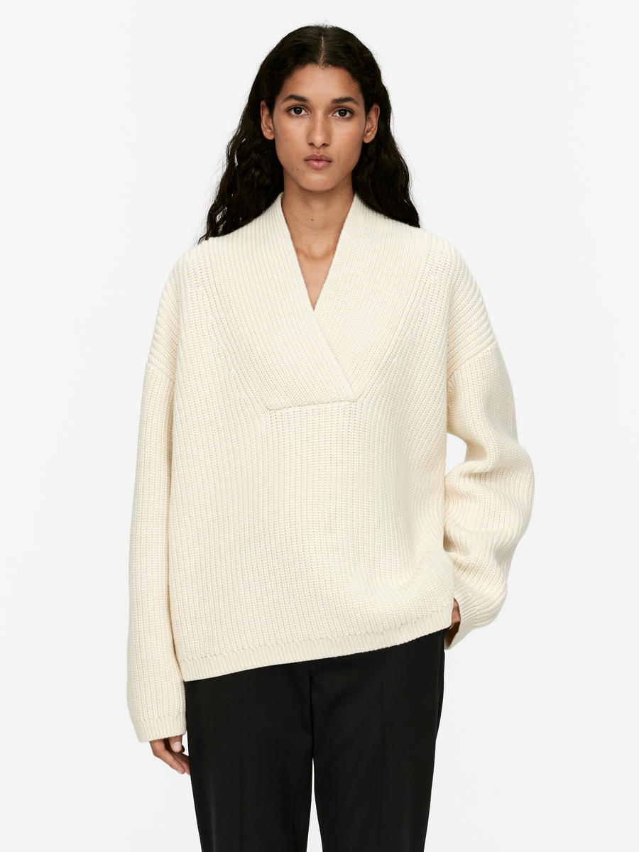 Shawl Collar Jumper - Off White - Relaxed fit - Women - 1235634001