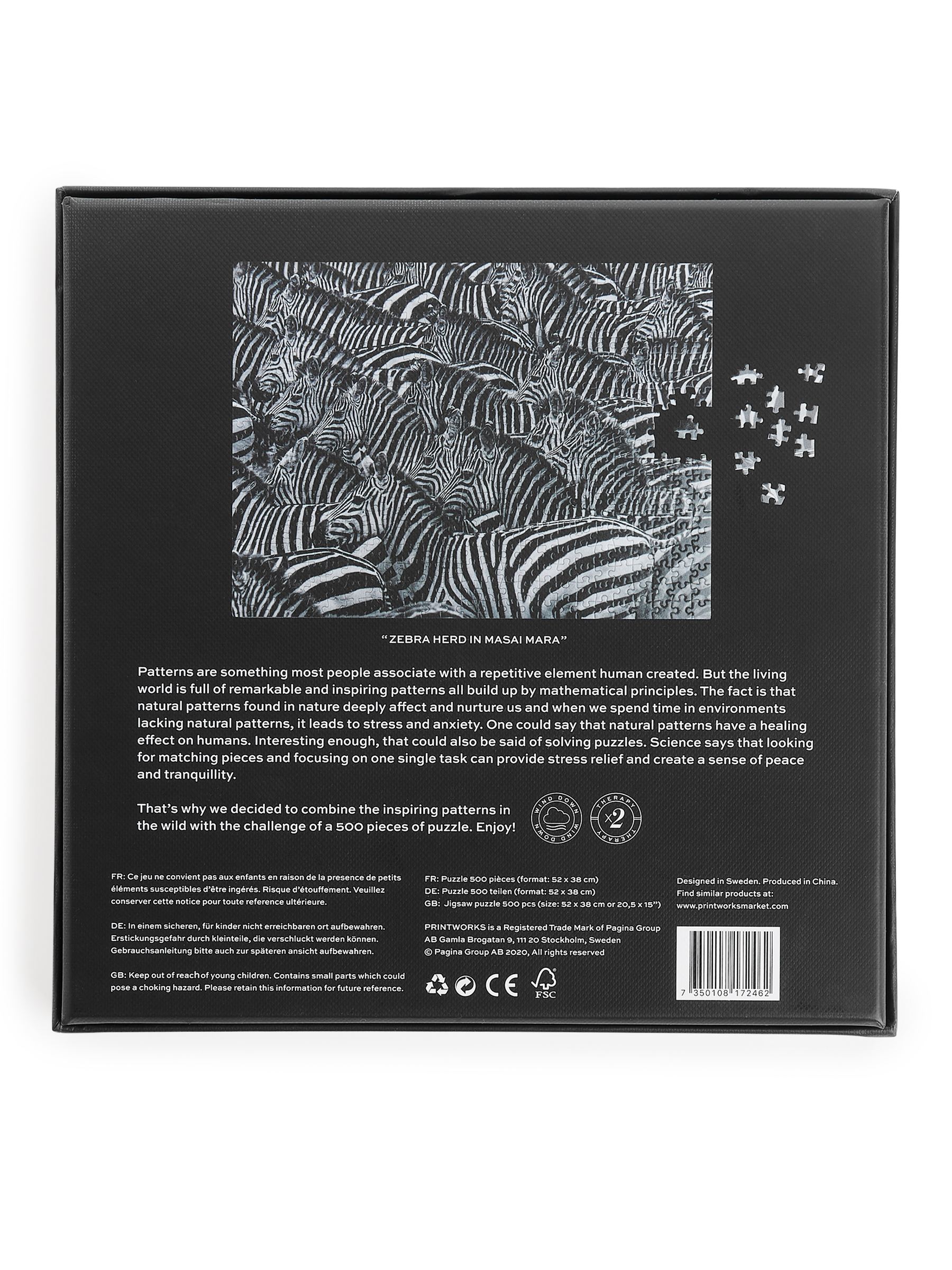 Printworks Puzzle Wildlife Pattern Zebra 500 pcs - Black - Homeware - StillMedia/DescriptiveStillLife - 1
