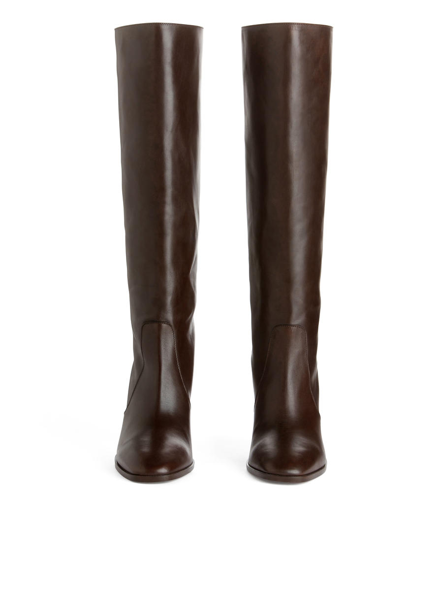 Knee-High Leather Boots - Brown - Women - 1195964002