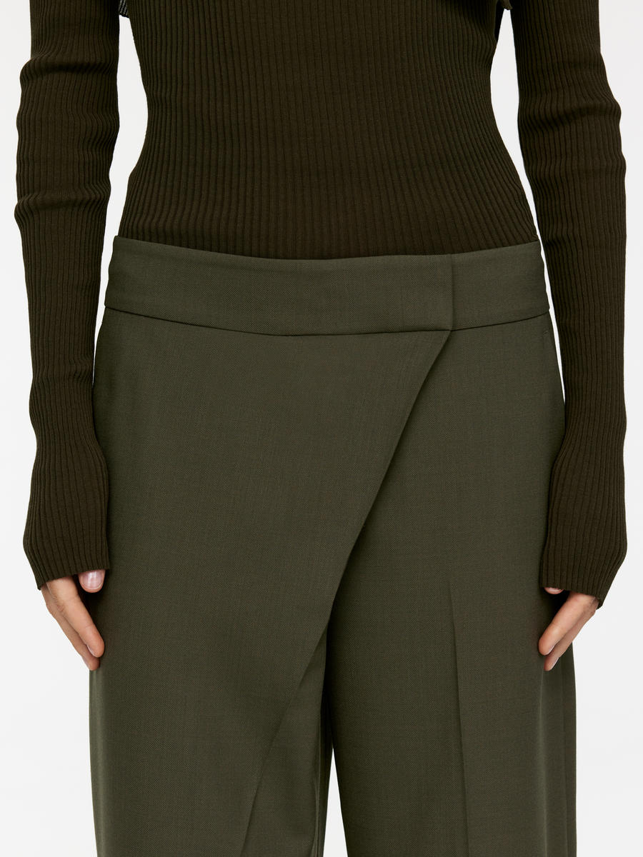 Relaxed Wrap Trousers-#4F4C42-12288