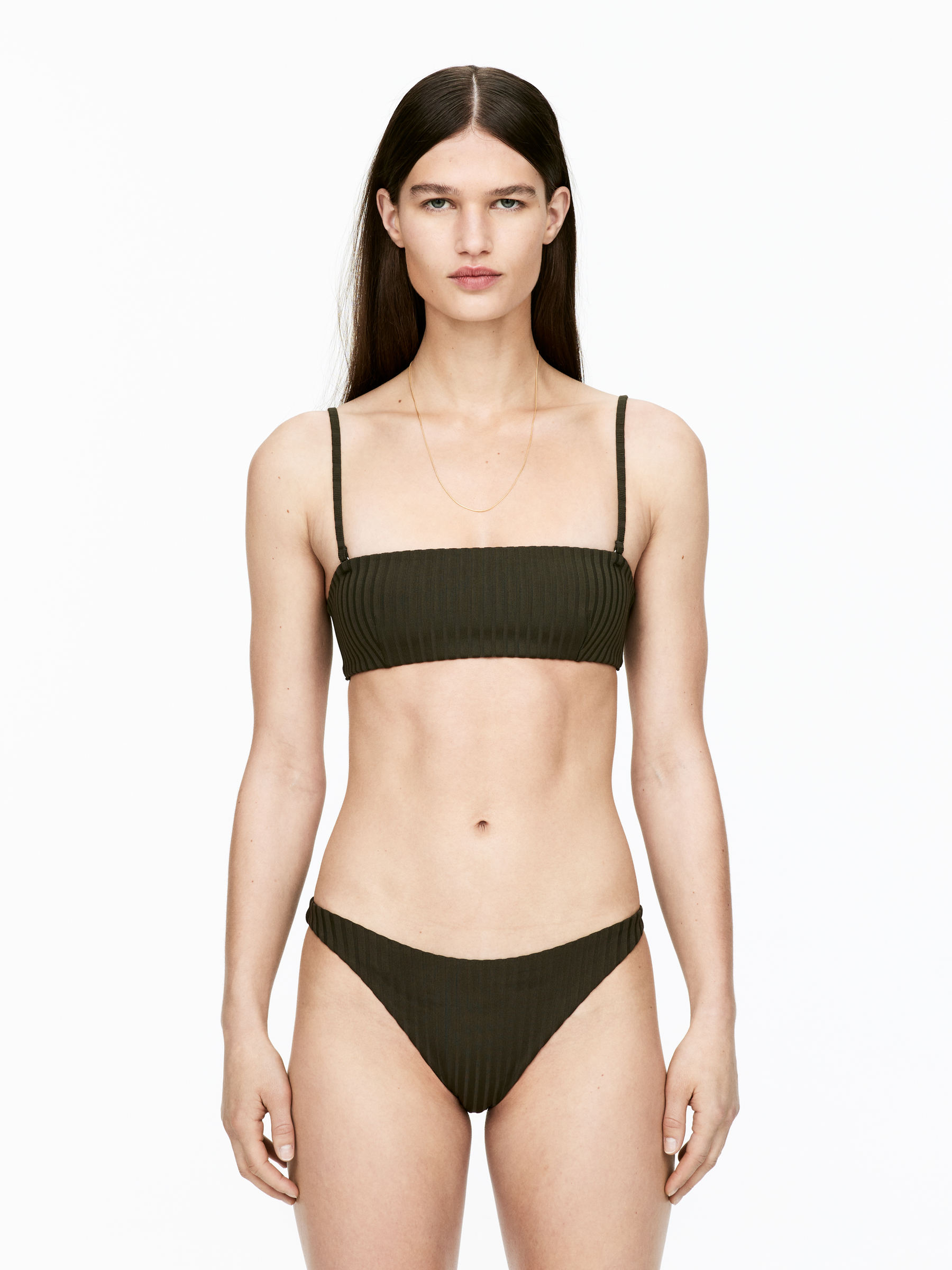 Ribbed Low-Waist Bikini Bottoms-#3E3D36-15365
