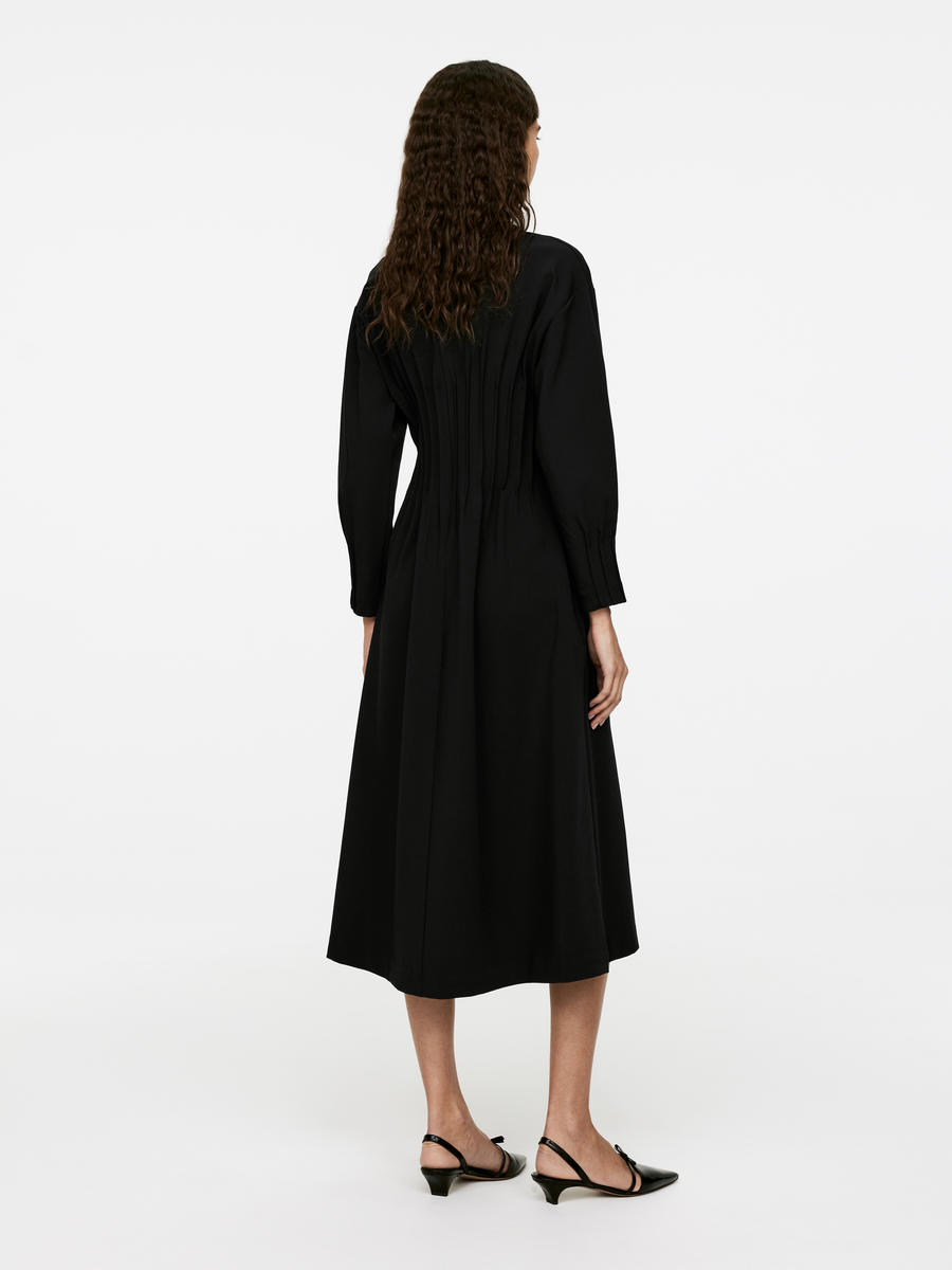 Robe plissée à col en V-#272628-13626