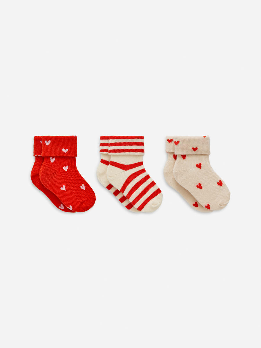 Rib Socks Set of 3 Pairs-#BD433F-13730