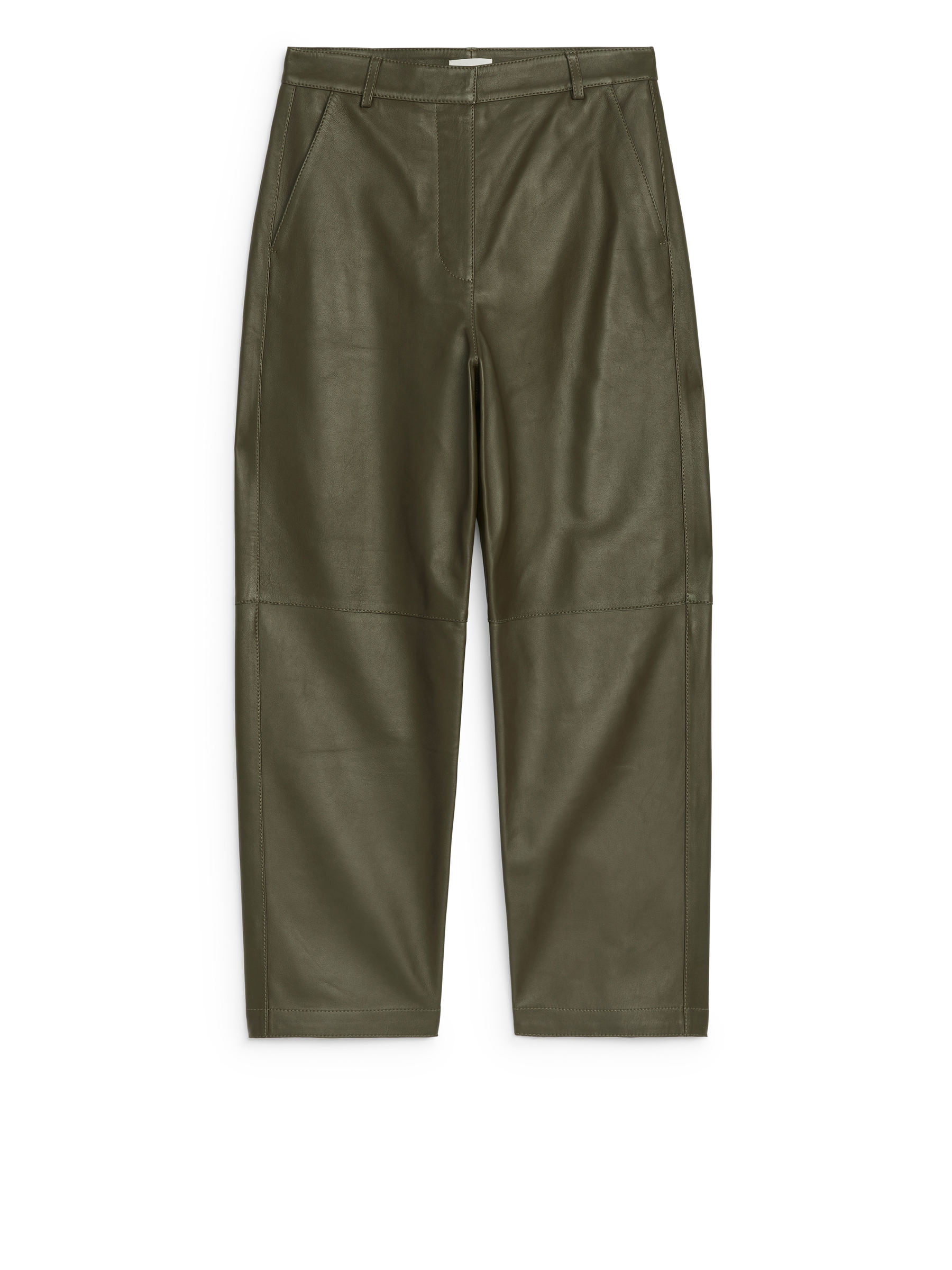 Relaxed Leather Trousers-#4F4C42-12449