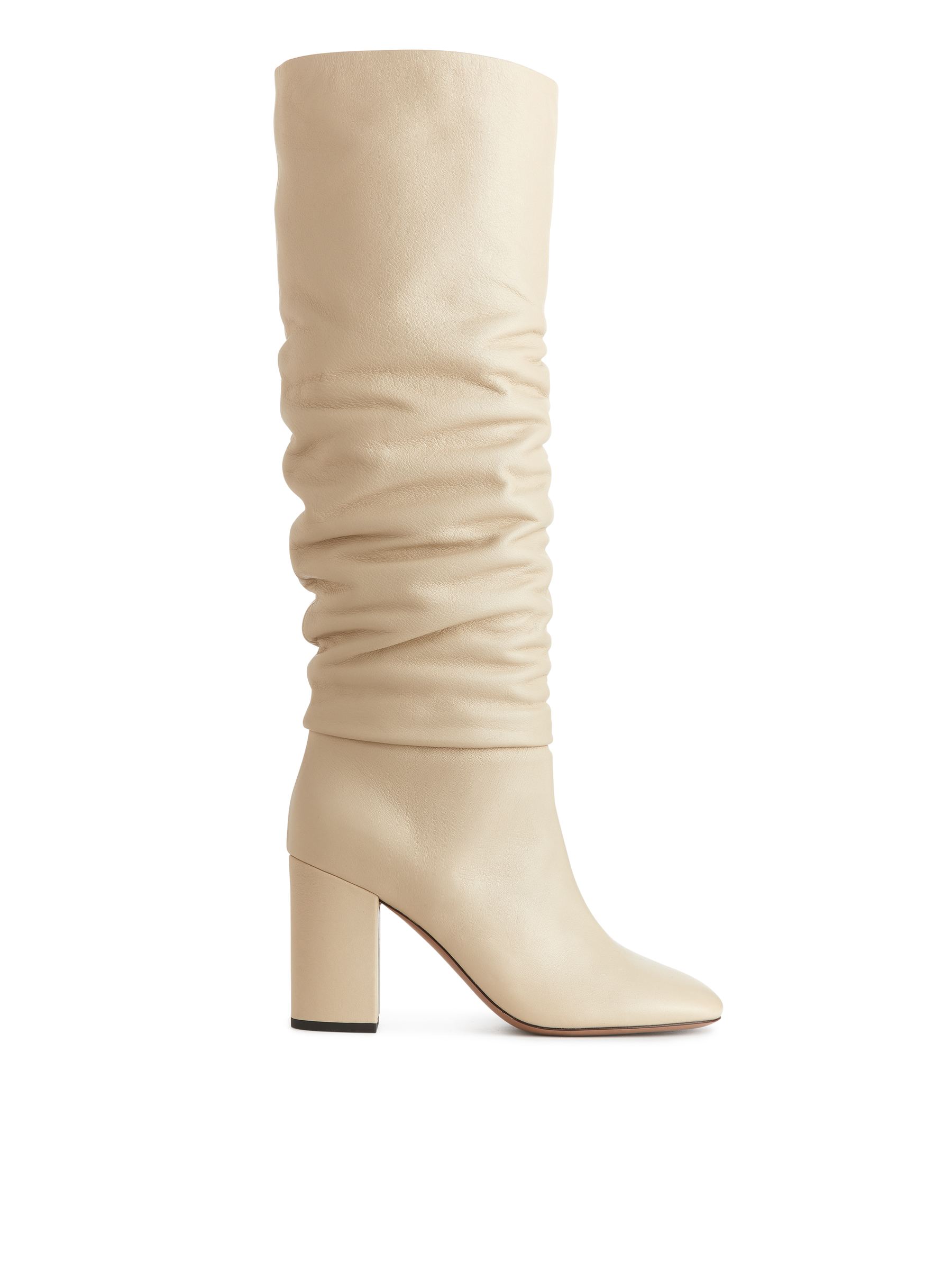 Slouchy Leather Boots - Light Beige - Women - StillMedia/DescriptiveStillLife - 4