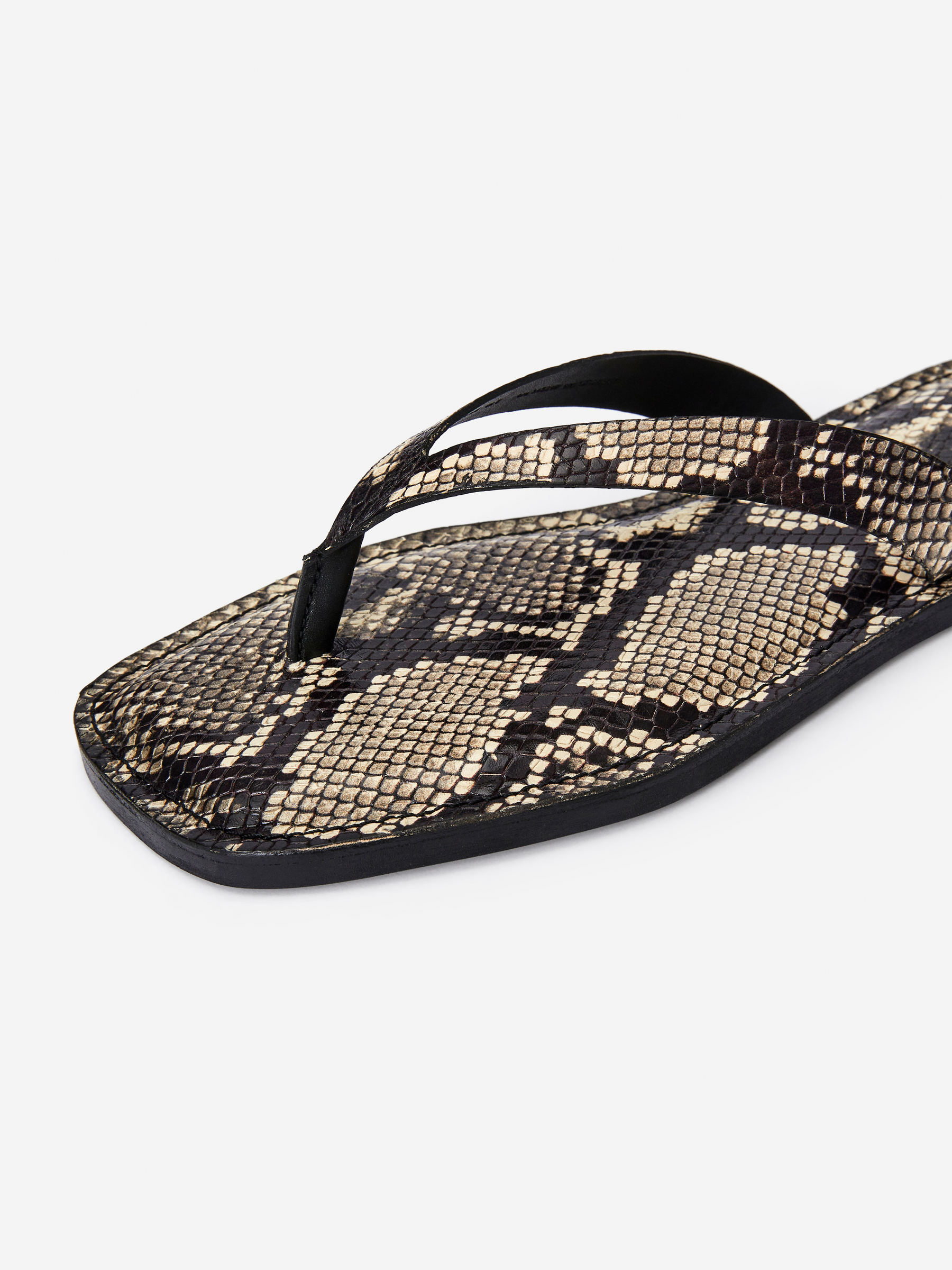 Leather Thong Sandals - Beige/Snake - Women - StillMedia/DescriptiveDetail - 8