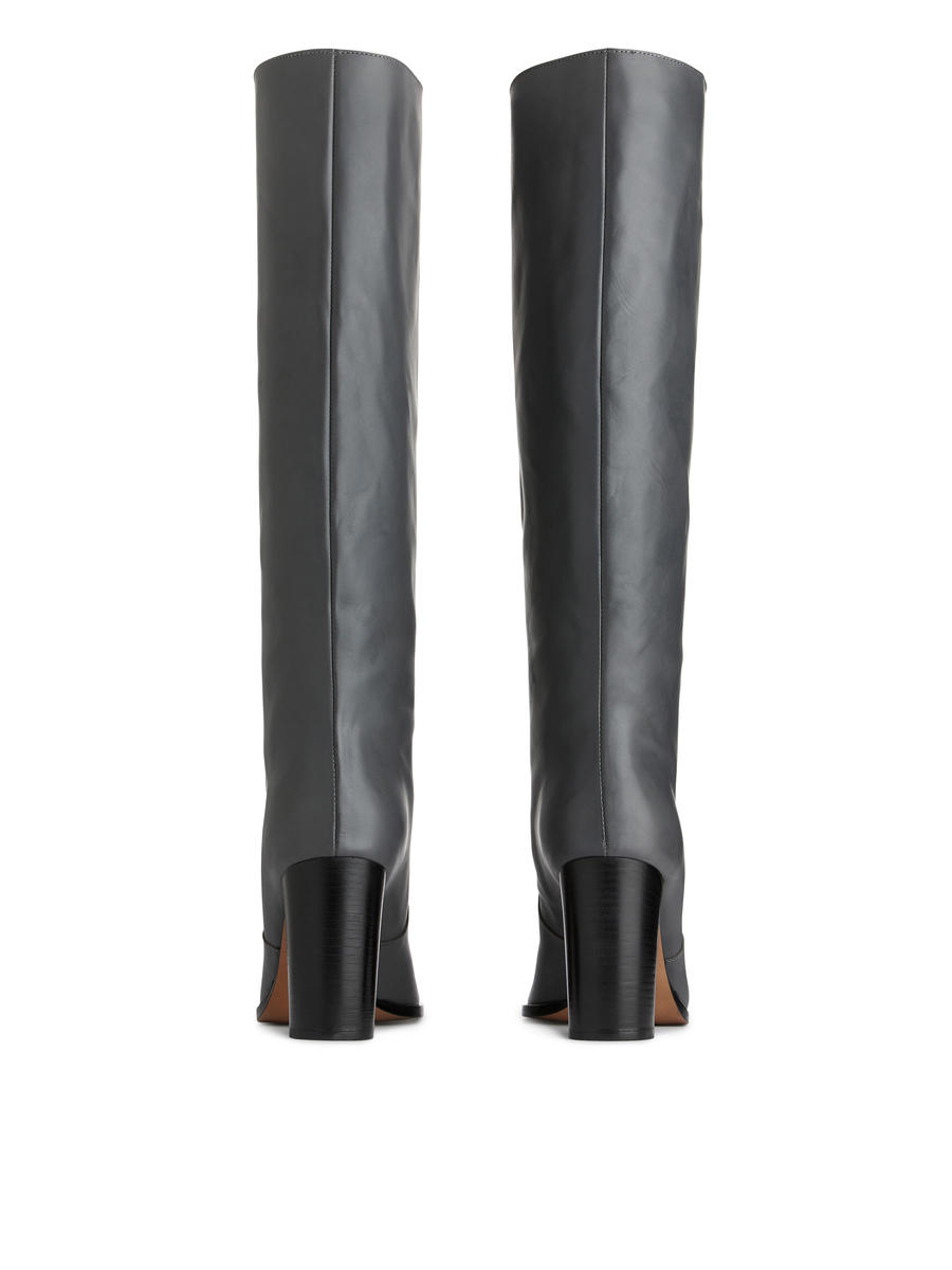 Knee-High Leather Boots-#505661-7376