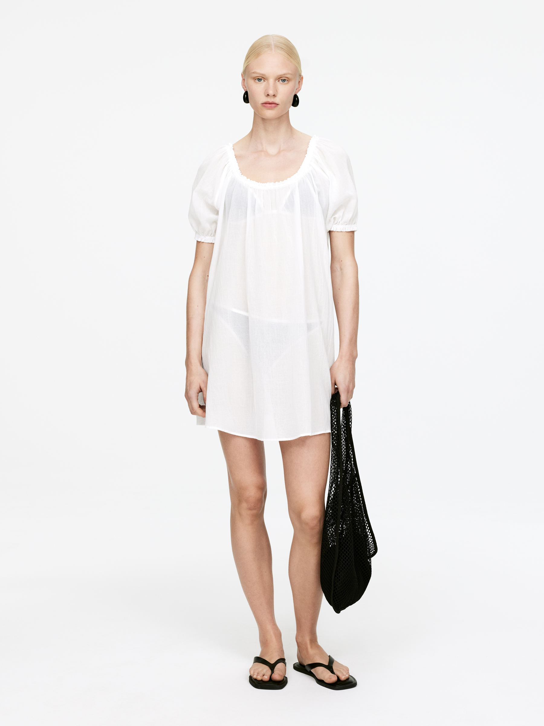 Cotton Voile Beach Dress-#F4F3E9-15240