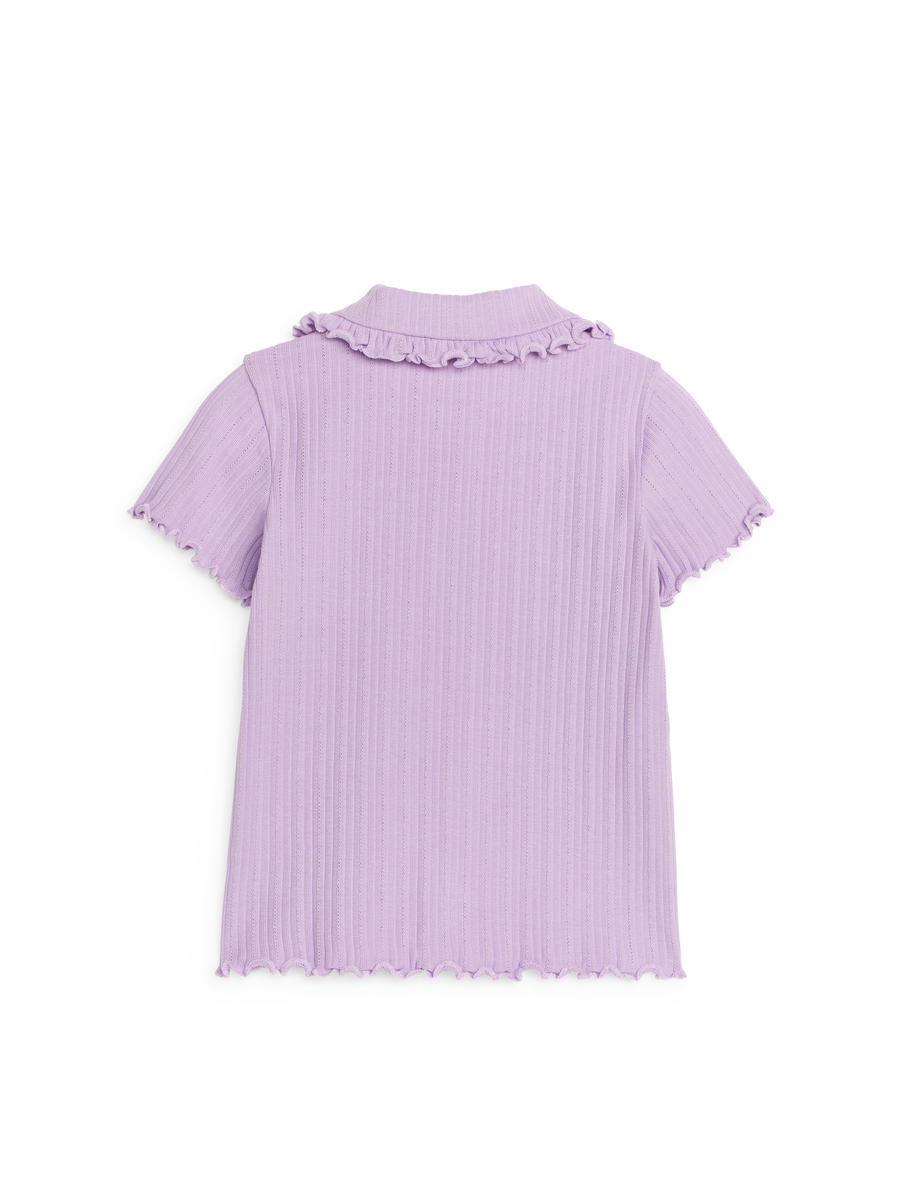 Frill-Collar Ribbed Jersey Top-#B4A0C9-4719