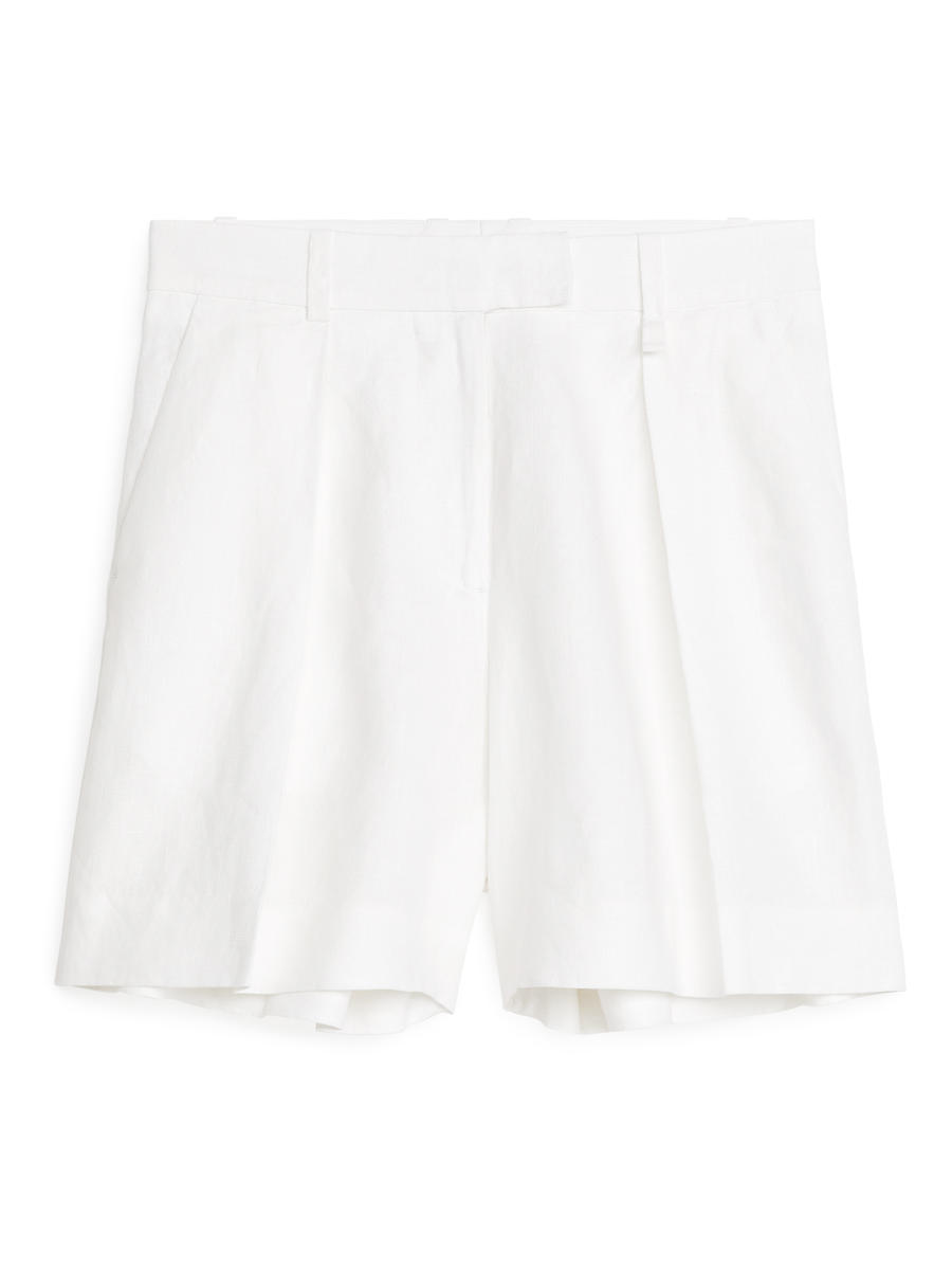 Short en lin taille haute-Blanc-4627