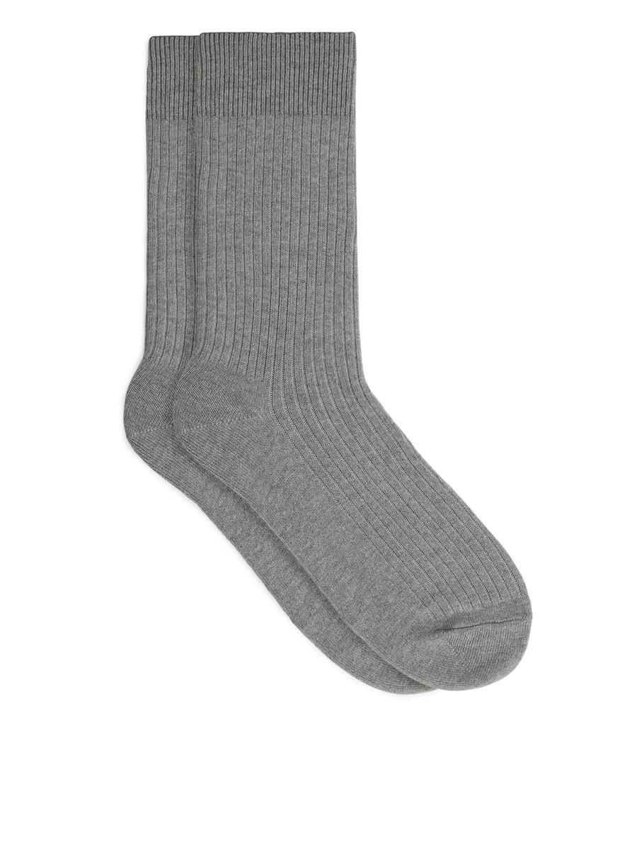 Chaussettes en coton Supima côtelé - Grey Melange - Regular fit - Homme - 0633369010