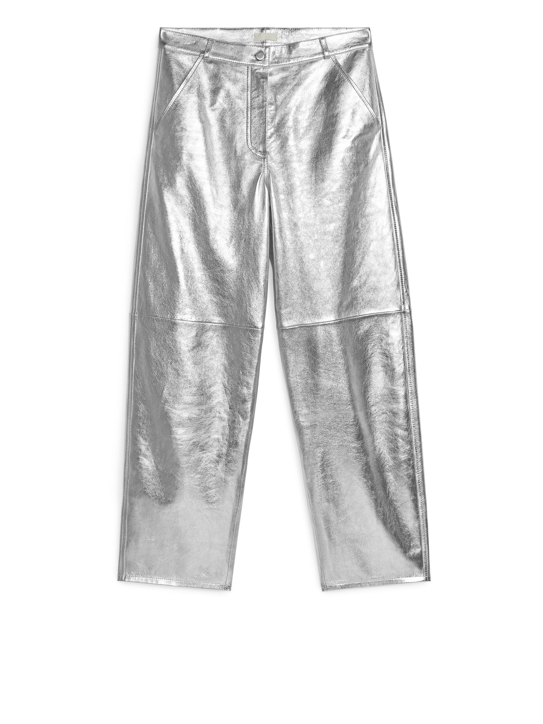 Pantalon en cuir métallisé argenté - Argent - Relaxed fit - Femme - StillMedia/DescriptiveStillLife - 2