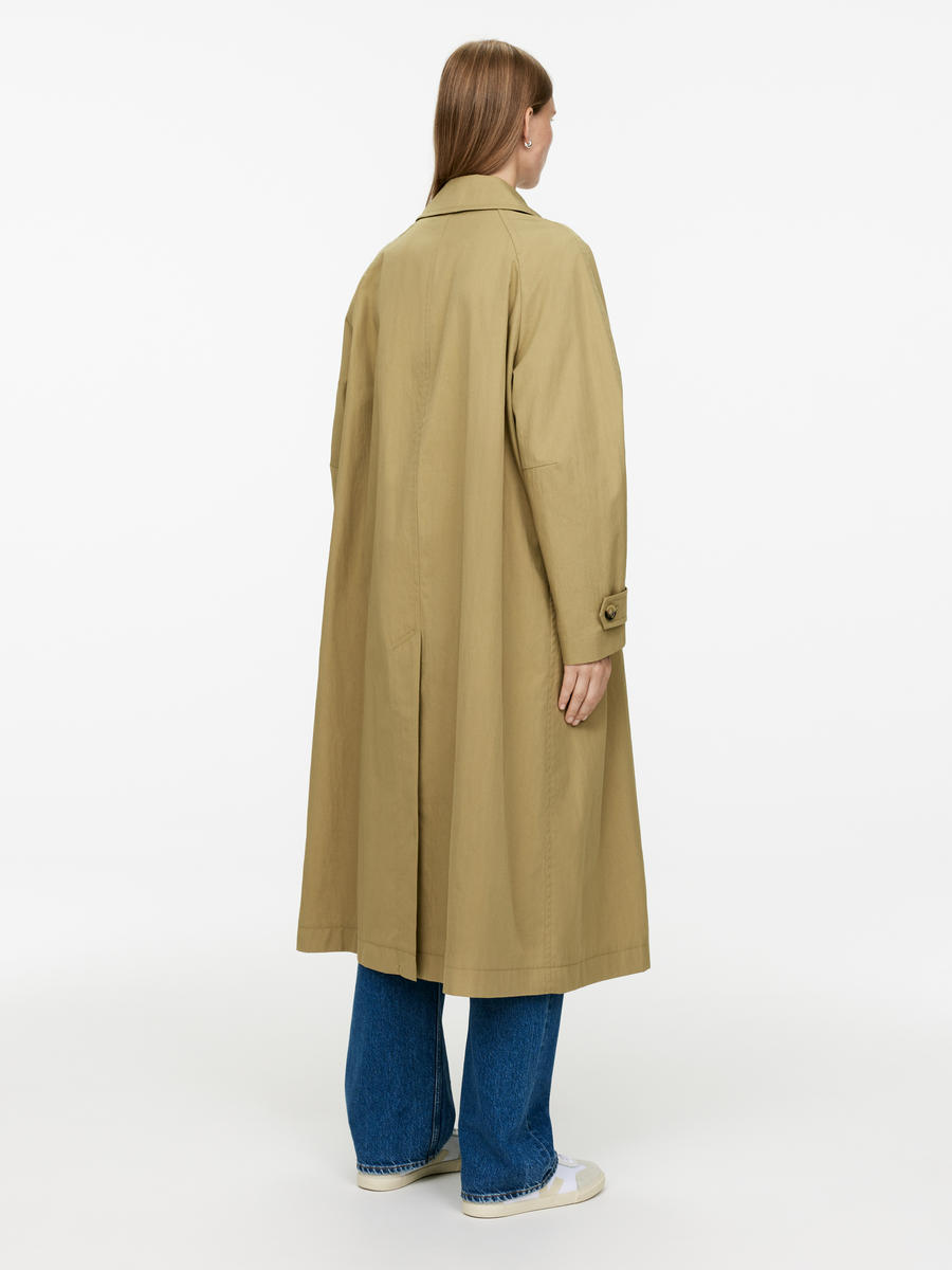 Cotton Blend Trench Coat - Khaki Green - Oversized - Women - 1147554002