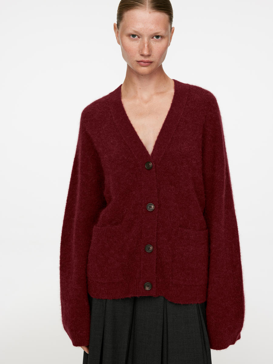 Wool-Alpaca Blend Cardigan - Dark Red - Relaxed fit - Women - 1234632001