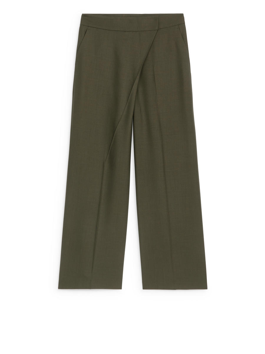 Relaxed Wrap Trousers-#4F4C42-12288